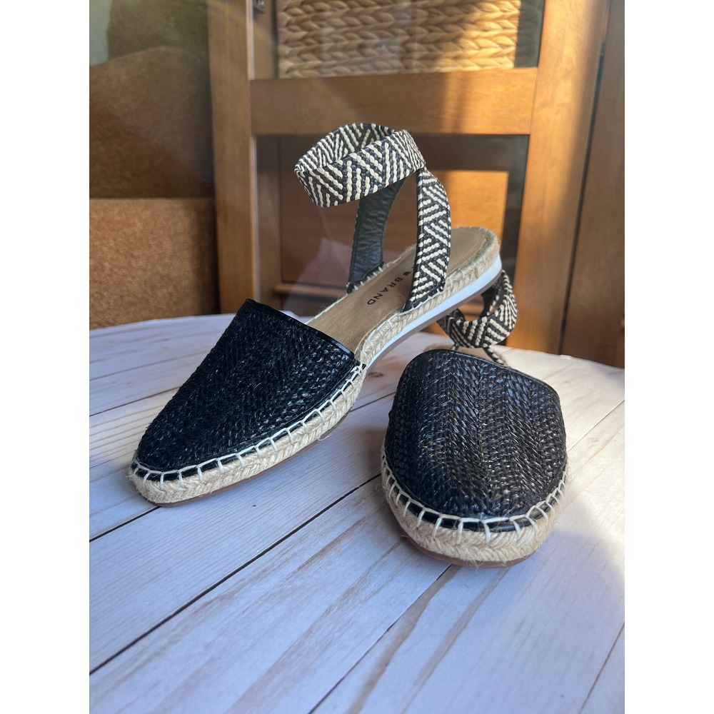 Lucky Brand Boho Y2K Granola Espadrille Sandals Black Woven Ankle Strap Flat 8